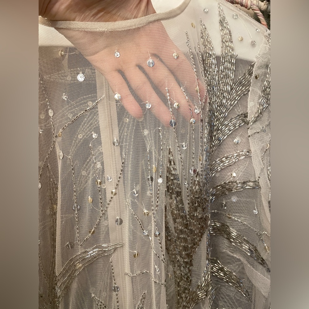 ASOS Elegant Silver Beaded White Feathered Women's Dress - Picture 9 of 10